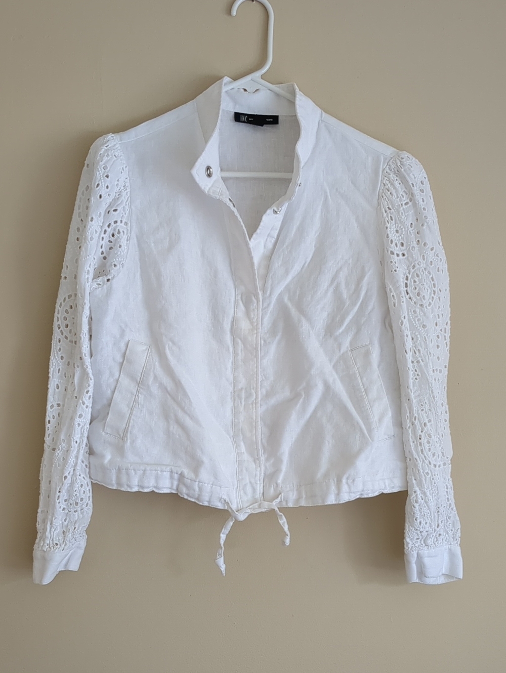 PL White Linen And Cotton INC International Concepts Snap Front Jacket